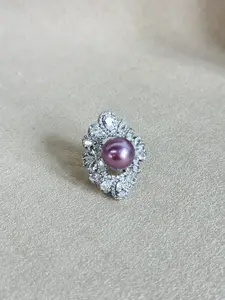 Luxury Amethyst Pearl Stack Ring Adjustable Open Band Jewelry
