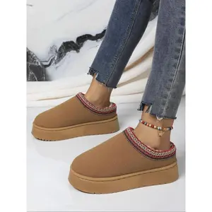 Women's Fashionable Warm Platform Slippers, Casual Comfortable Home Slippers, Fluffy Plush Lined Slippers for Indoor & Outdoor Wear