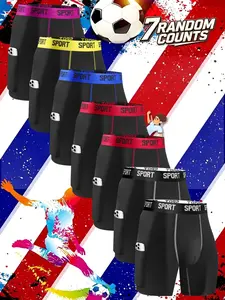 7 pcs random men's self-cultivation long style Boxer underwear, Soft fabric, elastic waistband, There is a pocket on the right side for easy carrying, Suitable for fitness and exercise, Fashionable design, suitable for daily home casual wear.