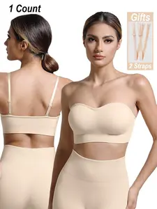 Minimalist Strapless Bra for Women Non-Slip Silicone Padded Bandeau Bra Wireless Tube Top Bralette