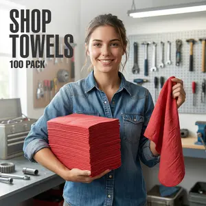 100-Pack Cotton Shop Towels 12x14in Soft, Absorbent & Reusable Cleaning Rags for Garage, Auto, Bar & Home 100-Pack Cotton Shop Towels 12x14in Soft, Absorbent & Reusable Cleaning Rags for Garage, Auto, Bar & Home