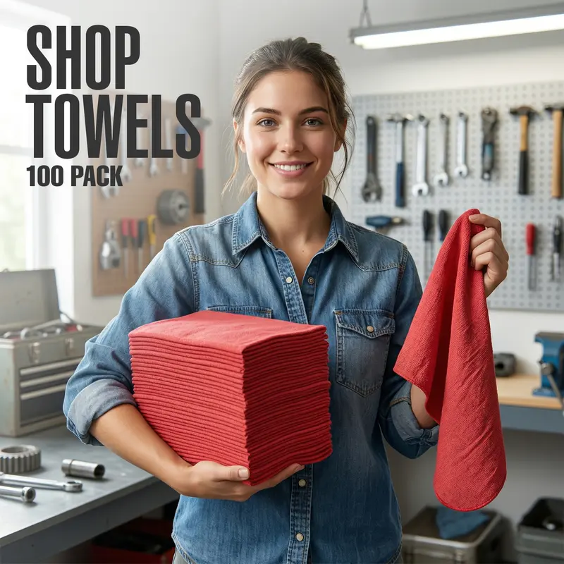 Utopia Towels Rectangular Cotton Shop Towels (12x14in, 100-Count Bulk Pack) - Absorbent Washable, Soft Durable, Lint-Free, Abrasive Resistant, Clean Surfaces Gently, Reusable Cleaning Cloths for Bars, Workshops, Garages, Unisex Home Supplies