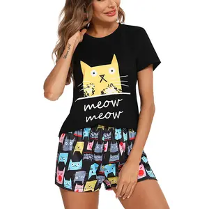 Women's Cute Graphic Print Short Sleeve Pajama Set Soft Sleepwear