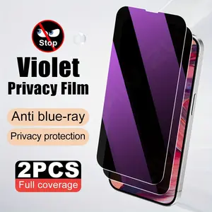2pcs Anti-Blue Light Privacy Screen Protectors Compatible with Cellphone, Smartphone, iPhone 17/16/15/14/13/12/11/Pro Max/Pro/Plus/Mini/XR/X/XS/XS MAX,Full Coverage, Protective,9H Hardness,Scratch-Resistant,Case Friendly
