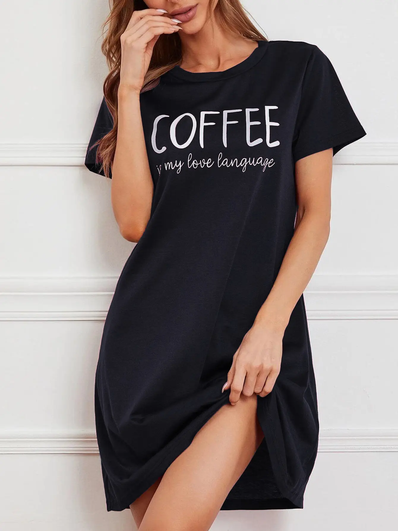 Coffee Lover Oversized Pajama Dress -Soft Casual Nightdress  Womenswear Cute Cute Lightweight