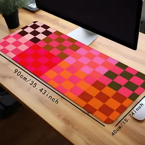 Pink Checkered Mouse Pad Vibrant Grid Desk Mat Extended XL MousePads Office Desk Accessories- Multicolor Non-Slip Stitched Edge Computer Mat For Desk 35.4x15.7 Inches Rubber Base Keyboard Pad