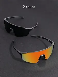 2 Pair of sports style one-piece goggle sunglasses, large size design for men and women outdoor riding, provide full UV and wind sand protection, couple gift choice.