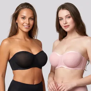 LIVE【2 Pack】HSIA Bella Women's Convertible Strapless Minimizer Bandeau Bra Set Underwire Unlined for Large Bust