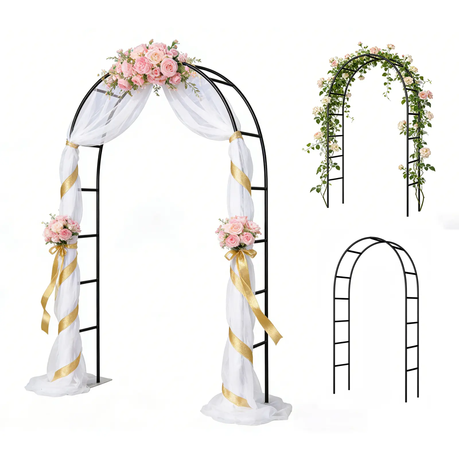 7.9FT Black Metal Garden Arch Trellis | Wedding Party Backdrop Arbor for Climbing Plants Outdoor Decor