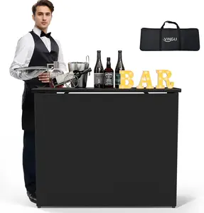 【Father's Day Gift】  Commercial Portable Bar Table for Events, Mobile Bar, Moblie Bartending Station, Outdoor Indoor Pop Up Bar Table with Skirt (1, LED)