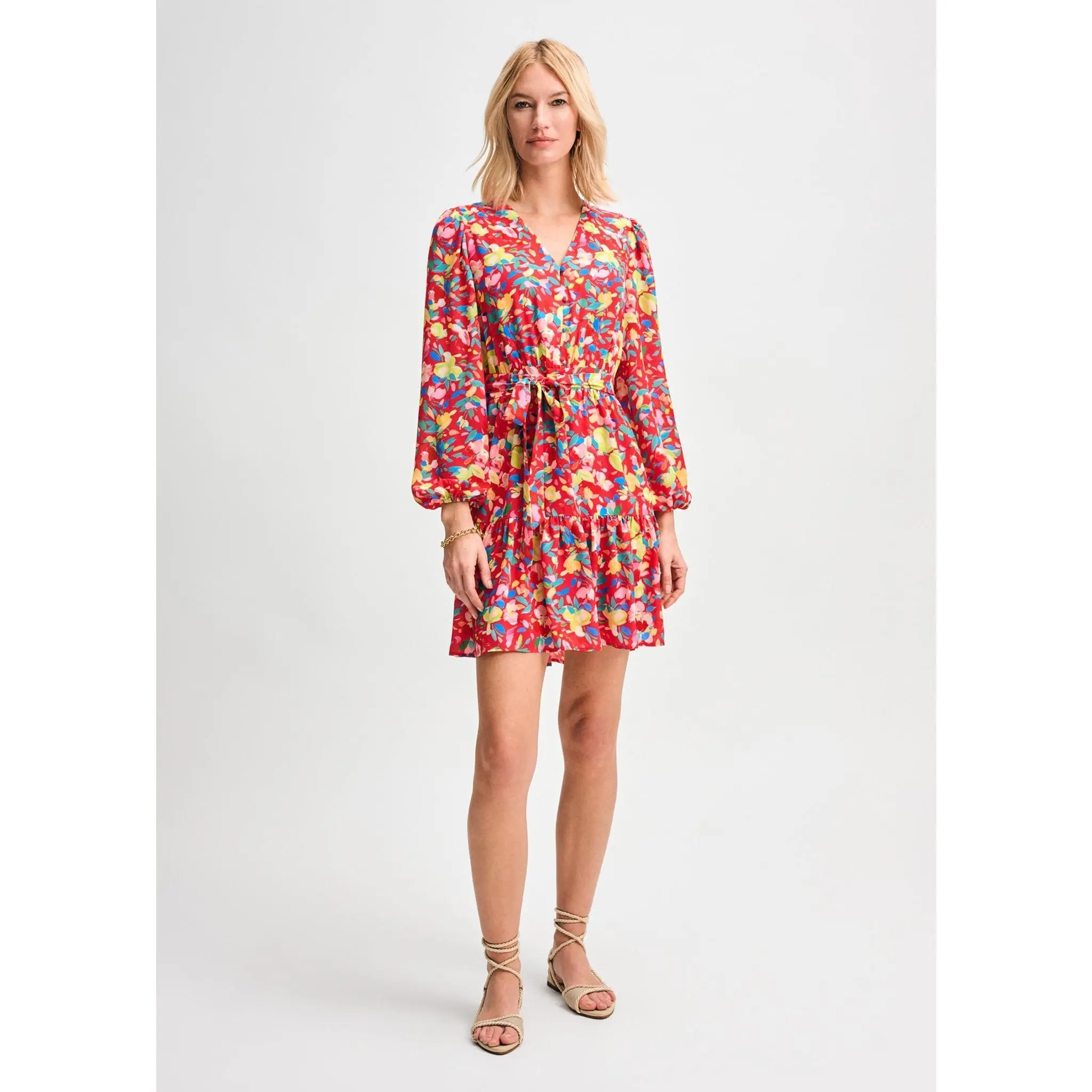 Puff Sleeve Swingy Belted Dress