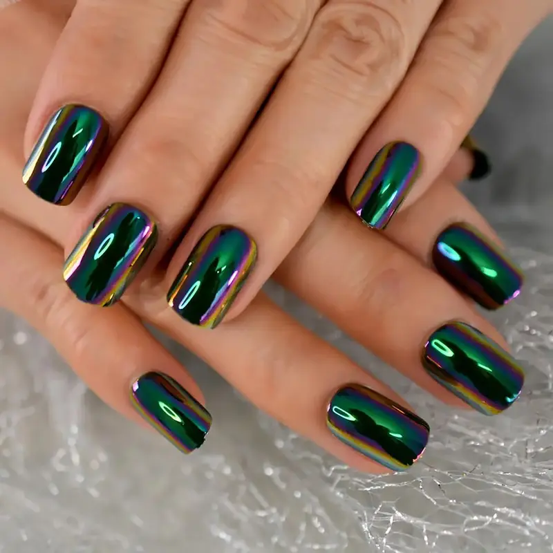 Upgrade Your Nail Style, 24pcs Beauty Chrome Press-On Nails, Medium Square Acrylic Fake Nails, Reusable, Suitable for Women & Girls