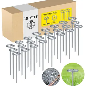 Landscape Pins, Thickened 8 Gauge Circle Top Landscape Pins, Not Easy to Bend 6 inch Galvanized Landscape Stakes, More Holding Than U-Shape (40)