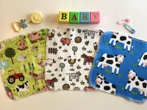 Reusable Wipes made from 100% Cotton flannel, Cloths available in a variety of nursery themes. 24 pack of reusable cloth wipes.