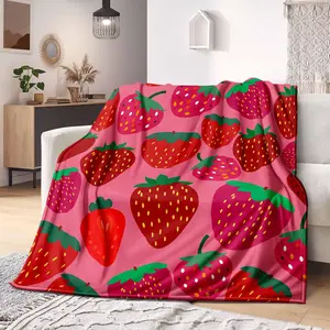 Strawberry Pattern Food Themed Blanket, 1 Count Soft Comfortable Throw Blanket, Warm Home Blanket for Sofa, Bed, Office, Camping Trip
