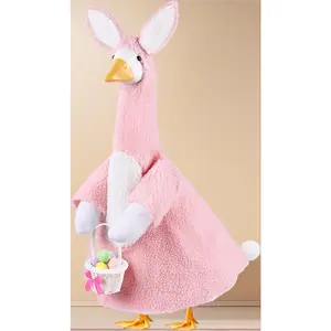 Easter Bunny Outfit for 23" Porch Goose – Pink Bunny Costume with White Basket for Outdoor Garden & Yard Decor
