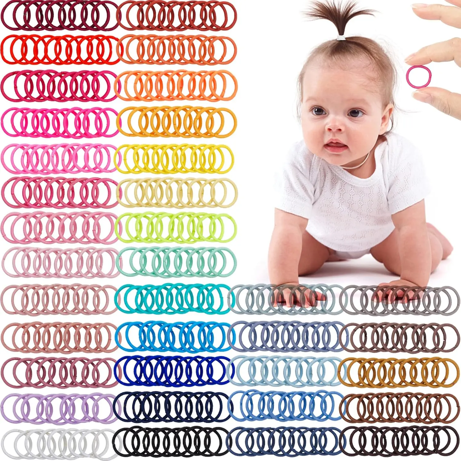 360 count  Hair Ties, 36 Multicolors Elastic Hair Ties,2cm in Diameter No Crease Finger Rubber Hair Elastics,Small Thin Hair Ponytail Holders Hair Accessories for  Girls