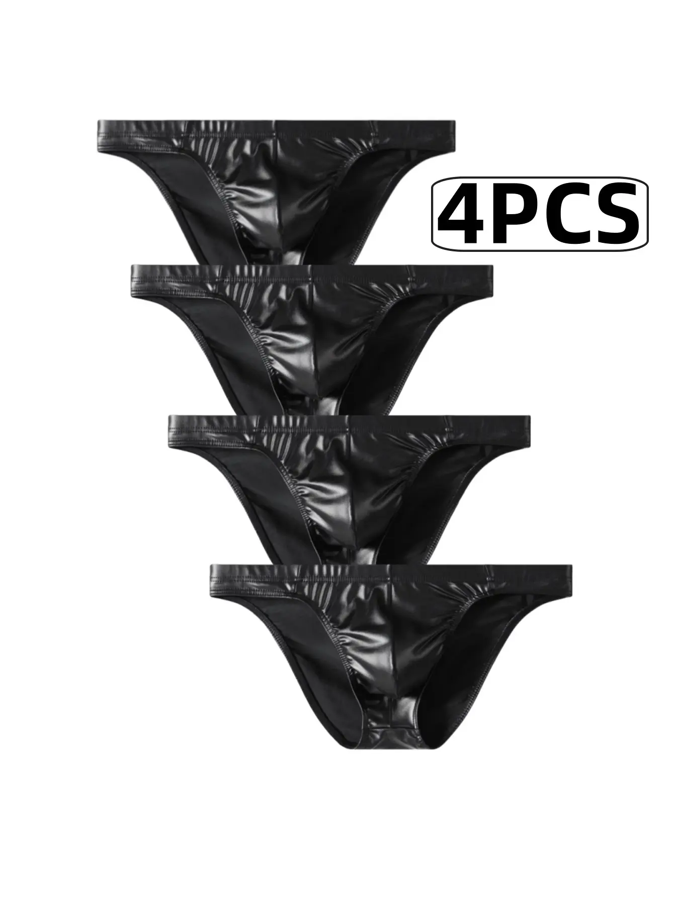 Men's Faux Leather Underwear Set, Four-Pack Slim Fit Comfortable Casual Fashion Soft Stretch Briefs, Mid-Waist Pure Color Men's Panties, Imitation, Soft Comfy Underwear, Elasticity Design Underwear