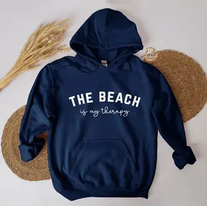 Keith Porter The Beach Is My Therapy Sweatshirt Gildan 18000 Indigo Hoodie for Men DTG Printed Casual Wear