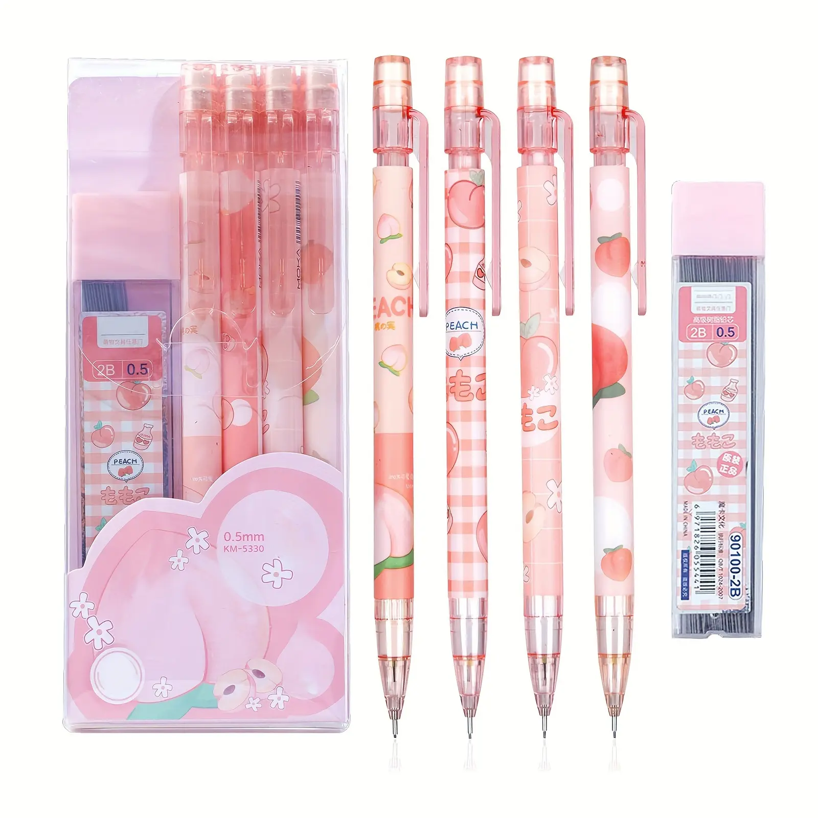 5pcs 0.5mm Mechanical Pencils Set Kawaii Automatic Pencils with 1 Tube Hb Lead Replacement, Korean Stationery Cute Pencils, School Office Press Pens, Office Supplies and Accessories, Pen Box Kits, Writing Tools