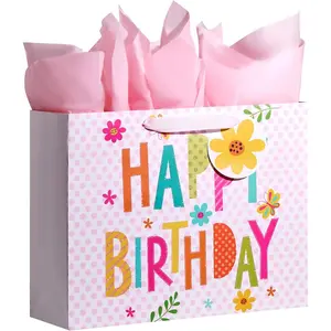 13"   Bag with Tissue Paper for happy Birthday large  bags for Girls