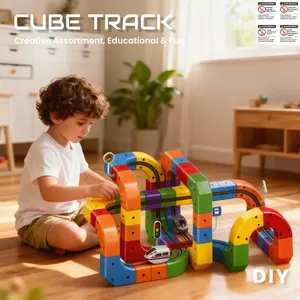 81 Piece Block Track Building Set, Magnetic Construction Set, Free Combination Colorful Track Toy, Educational Construction Kit for Kids, Fun Playset, Magnetic Blocks
