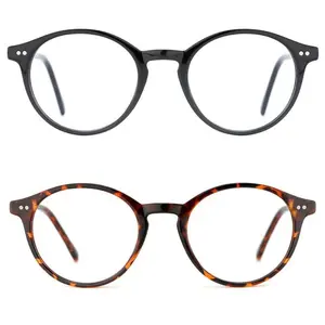 Blue Light Blocking Glasses Men Women Vintage Thick Round Rim Frame Eyeglasses 2PCS Set Round Frames for Male Female Eyeglasses