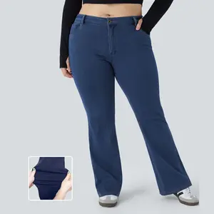 Halara Flex Mid Rise Button Pockets Stretchy Knit Casual Slight Flare Plus Size Jeans