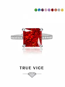 "Ray Cut Red Crystal • Dazzling Ring" Square geometric high-carbon diamond red ring, stylish premium ice-cut sparkling adjustable band. Ideal gift for dates, perfect for daily wear, vacations & banquets.