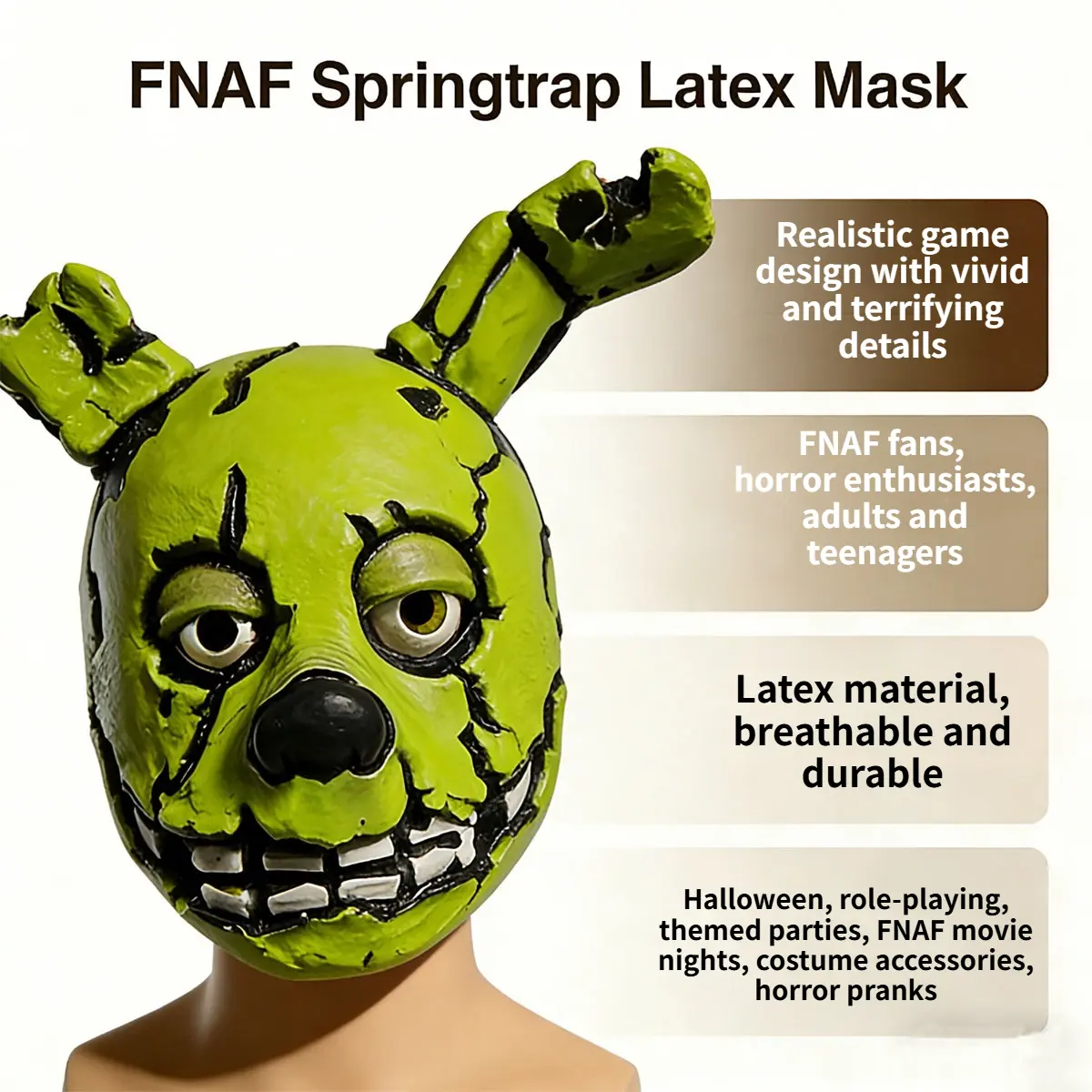 Spring Trep Mask Five Nights at Freddy's Springtrap Mask, Lifelike Animatronic Design ...
