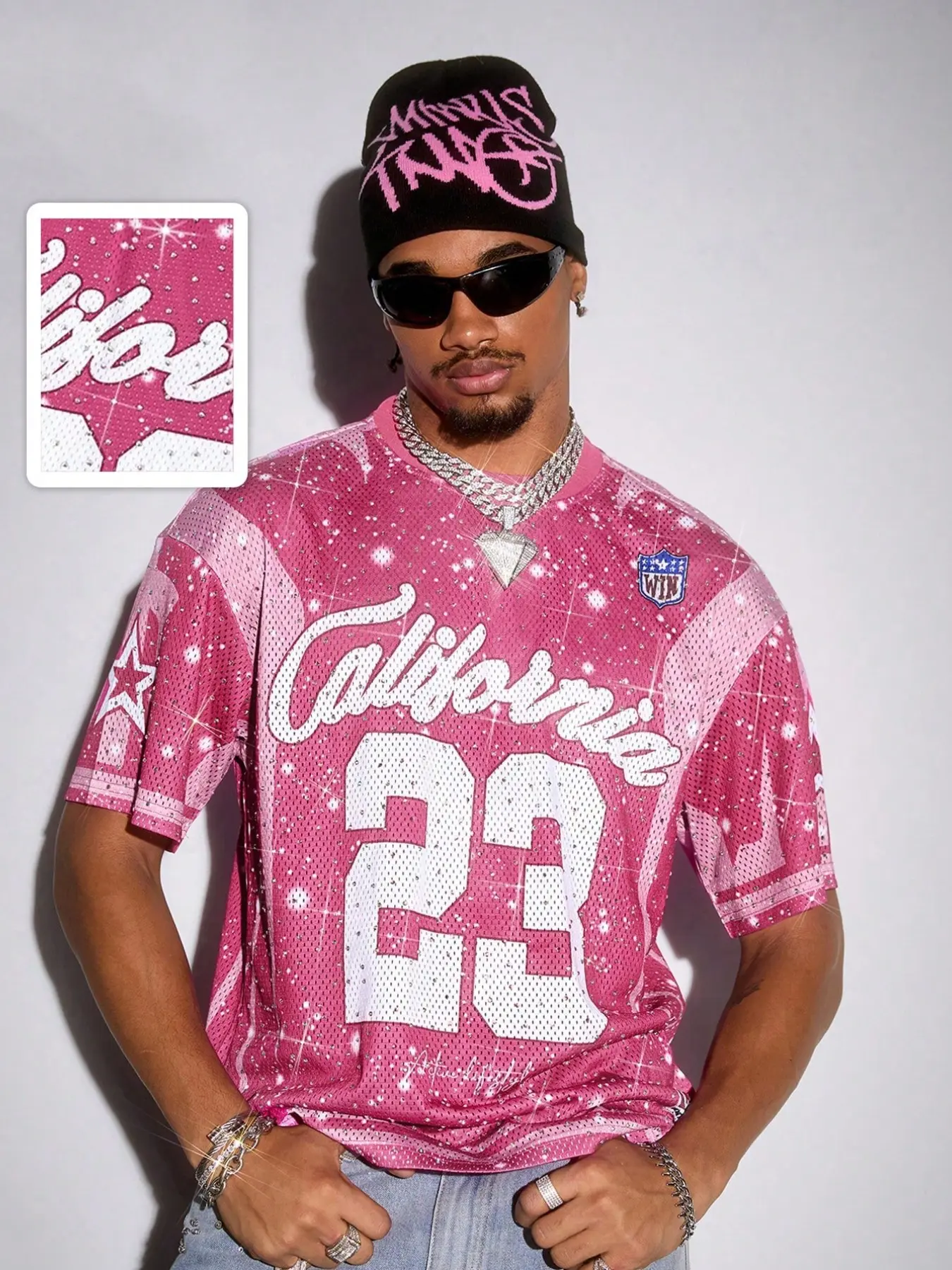 Men's streetwear Fashion summer new arrival full print rhinestone Tropical T-shirt Top, Casual, rave style, 2000s style.
