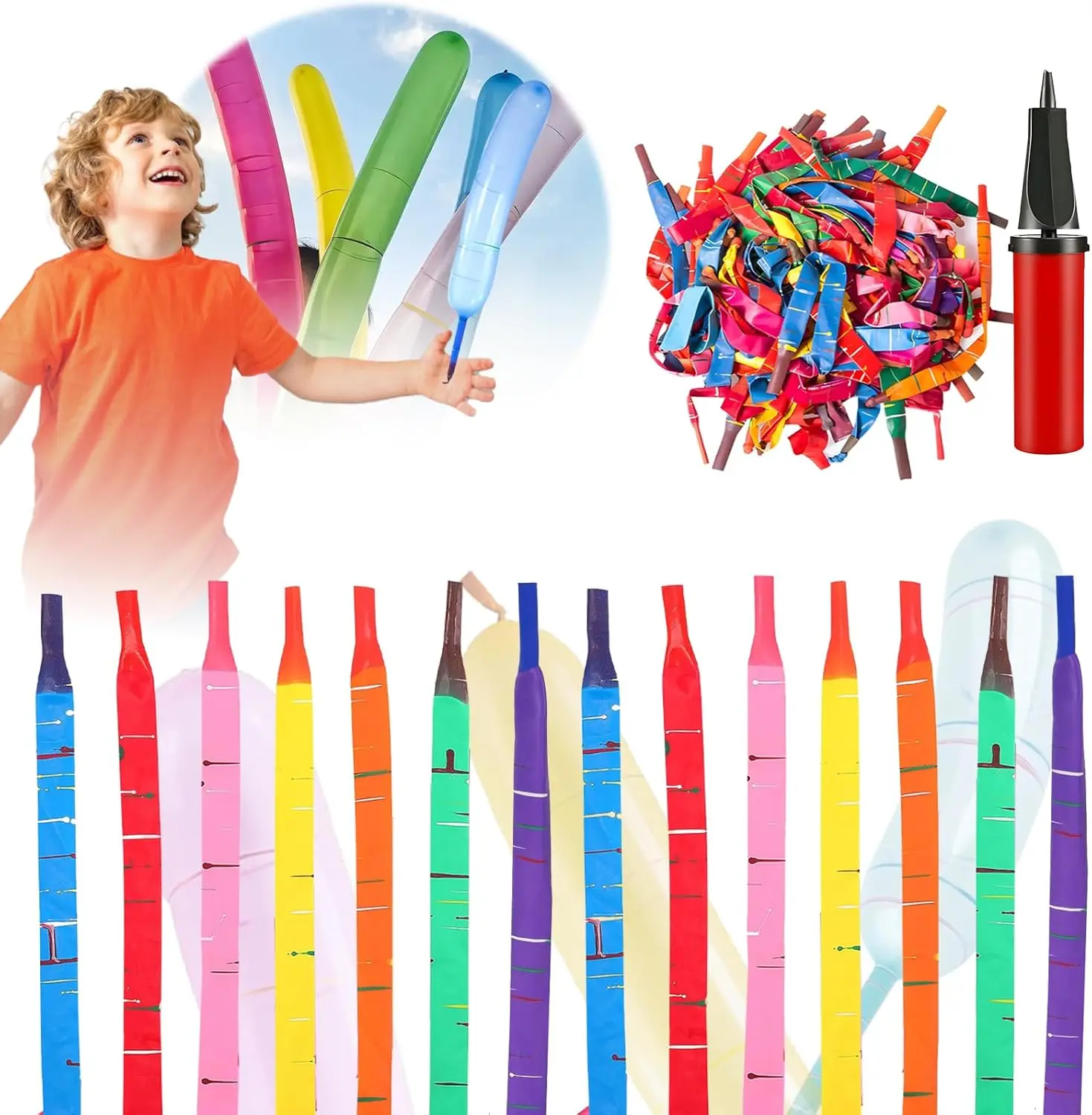 100-Pack Rocket Balloons with Pump – 40-Inch Whistling Flying Balloons in Assorted Colors, Outdoor Kids’ Party & Event Toys