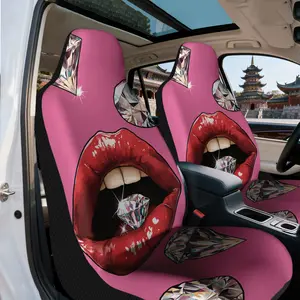 2pcs, Diamonds and Red Lips Pattern Car Seat Covers, Soft and All Season Use, Compatible with Most Sedan and SUV Front Seats, Perfect for Holiday Presents