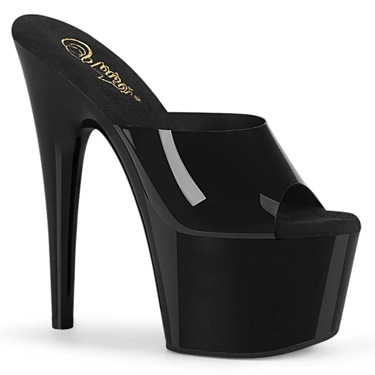 Women's 7-in High Heel Sandals - Classy Translucent Black Jelly Footwear with Stylish Decor, Comfortable Heels, Model ADORE-701N, Elegant, Monochromatic, Slip On, Statement Shoes, Jelly-Like Tpu, 2 3/4-Inch Platform, Fashion Apparel, Conforms To Your Foot