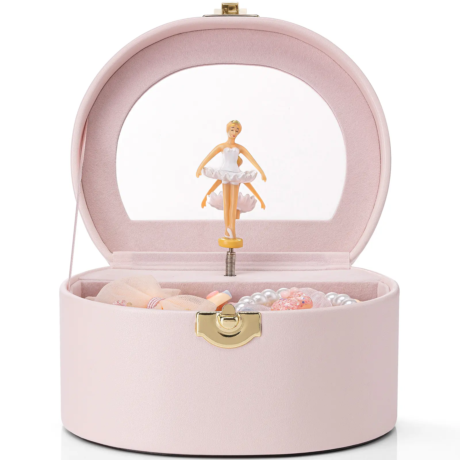 VLANDO Musical Spin Jewelry Box for Girls 4+ Yrs - Flip Top Bedroom Organizer with Built-in Handle, Mirror, Home Storage Gift