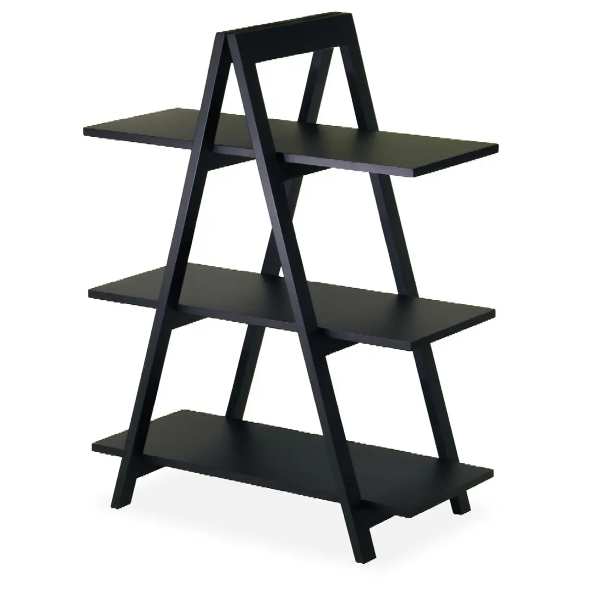 212 MAIN 3-Tiered Black Beechwood Solid Wood A-Frame Shelf, Multi-Purpose Storage Solution for Textiles & Soft Furnishings