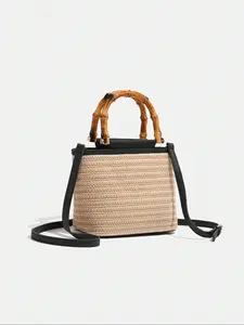 Women's Fashionable Straw Bag, Casual Versatile Shoulder Bag for Daily Used, Trendy High-quality Daily Commuting Bag, Girl Fashionable Shopping Bag, Handbag Shoulder Bag