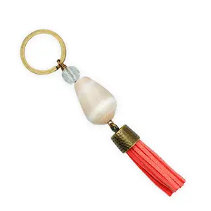 Handmade Hawaiian Cone Shell Bronze Keychain - Salmon Tassel