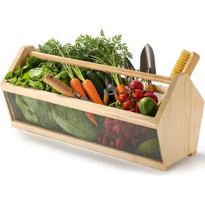 Hod Harvest Basket for Mother Gift Harvesting Basket 20 x 6 x 8 Inch Pine and Mesh Hod with Handle Vegetable Fruit Gathering Gardener Supply