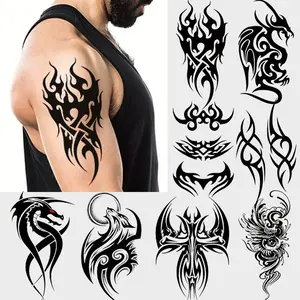 8 Piece Temporary Tattoo Set, Fake Tattoos, Large Tribal Totem Tattoos, Waterproof Removable Body Art Stickers for Men Women