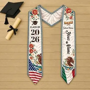 Personalized Mexican Graduation Stoles/Sash Class of 2026 Custom Sash for Women Men Graduation Gifts Premium Nylon Fabric Fully Lined Construction Vibrant Sublimation Printing Flat Ends Pointed Ends