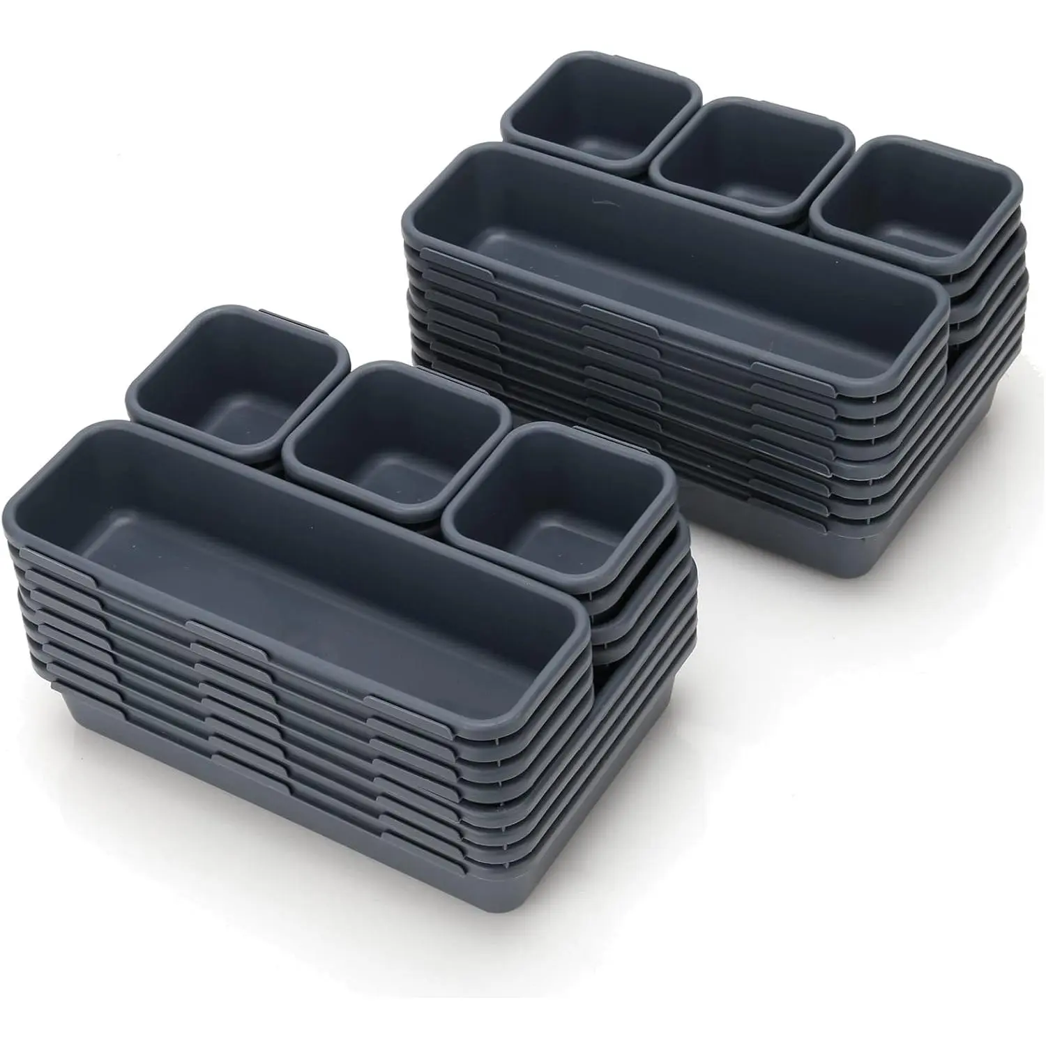 32 Pack Desk Drawer Organizers,Shallow Drawer Organizer Tray Dividers Separators Storage Bins Container for Office,Bathroom,Kitchen,Makeup Cabinet Vanity Dresser(Dark Grey)