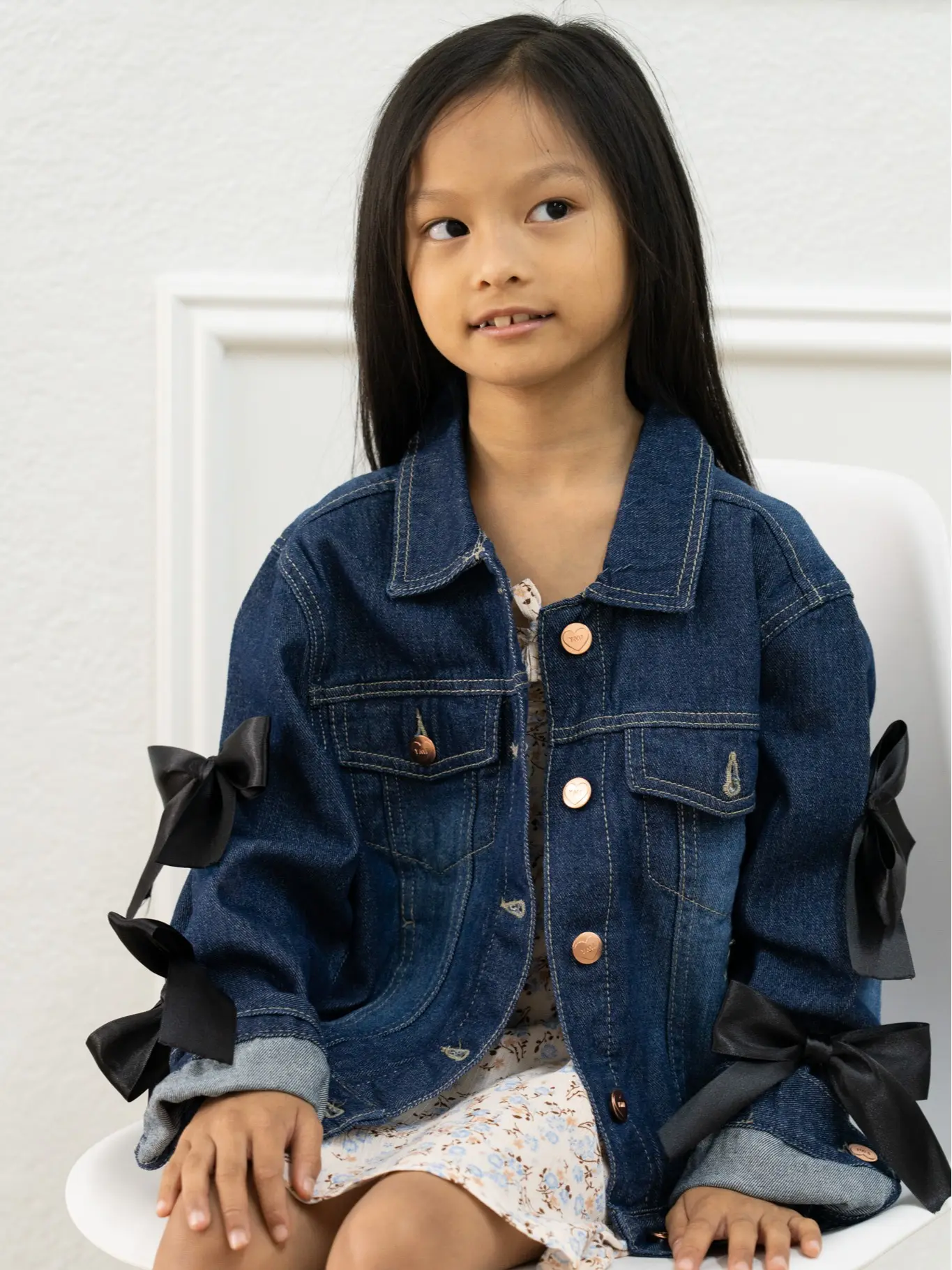 Sweet Denim Jacket for Girls - Oversized Denim Jacket with Bow Sleeves - Comfortable Fit for Layering - US Size