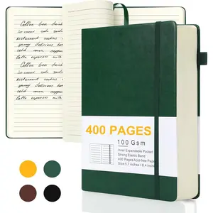 Journals for Writing, A5 Leather Ruled Notebook with 400 Pages, 100 Gms College Ruled Journal with Thick Paper, Hardcover with Inner Pocket & Pen Holder, Dark Green