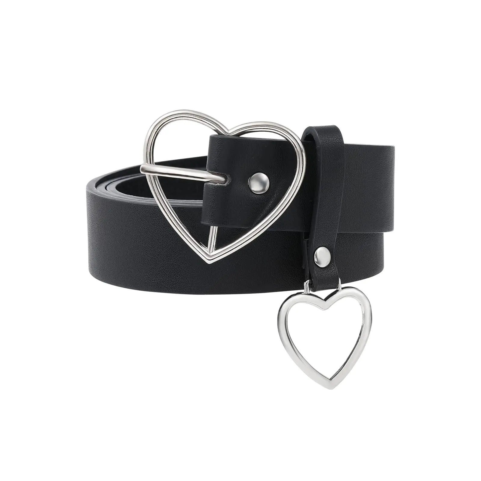 Women's Durable PU Leather Punk Buckle Belt - Adjustable Waist, Metal Heart-Shaped Buckle, 100cm/130cm Lengths, Stylish PU Leather Belts for Fashion Accessories, Bucklebelt, Adjustable Wearable Women's Belts