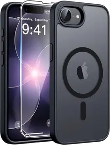 For iPhone 17e Case: iPhone 16e Phone Case [Compatible with Magsafe] Translucent Matte Case with [Screen Protector] Military Grade Shockproof Protective Phone Cover-Black