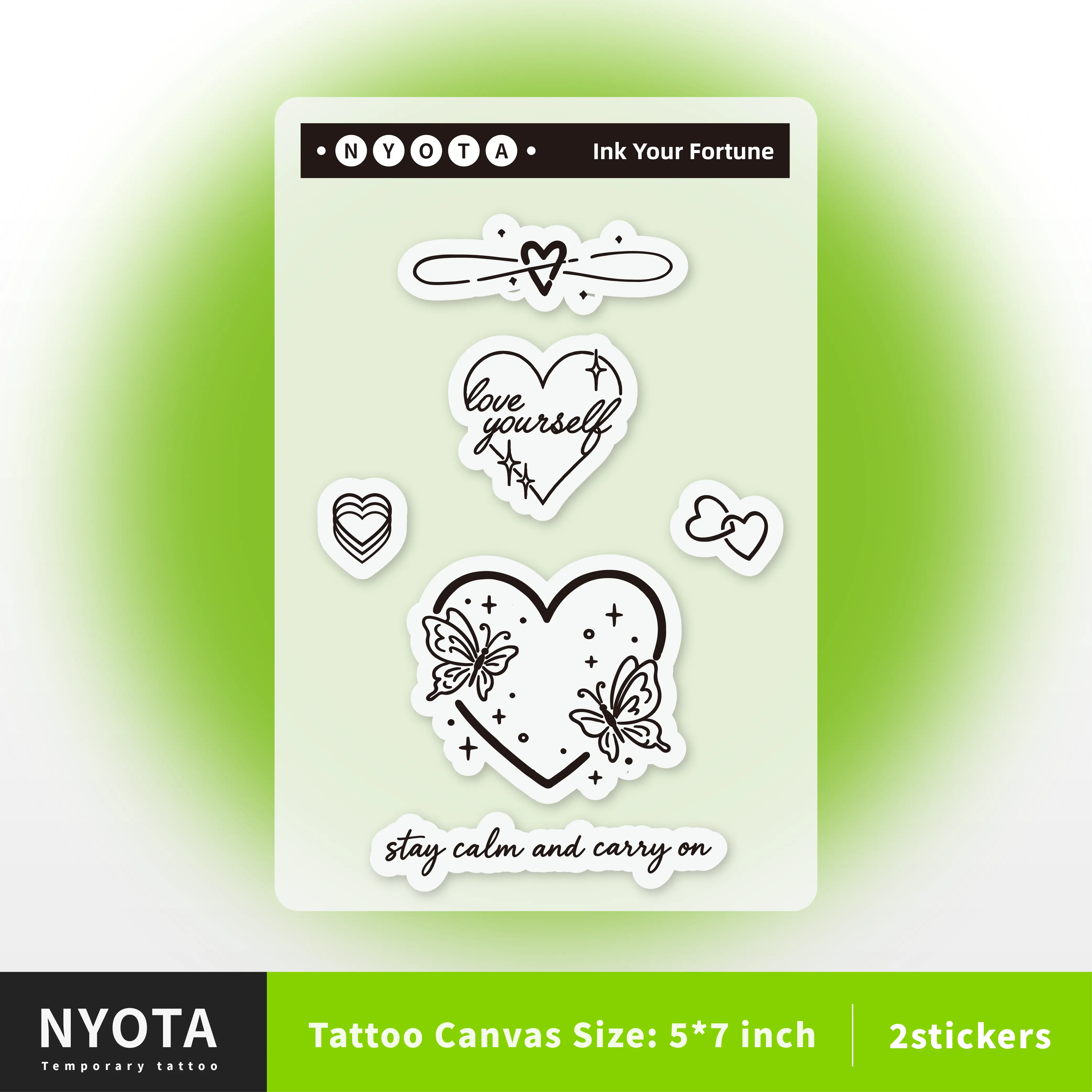 NYOTA Waterless Instant Tattoo Sticker - Butterfly's Attraction 5x7 Inch Temporary Tattoos - 12 Stickers Included