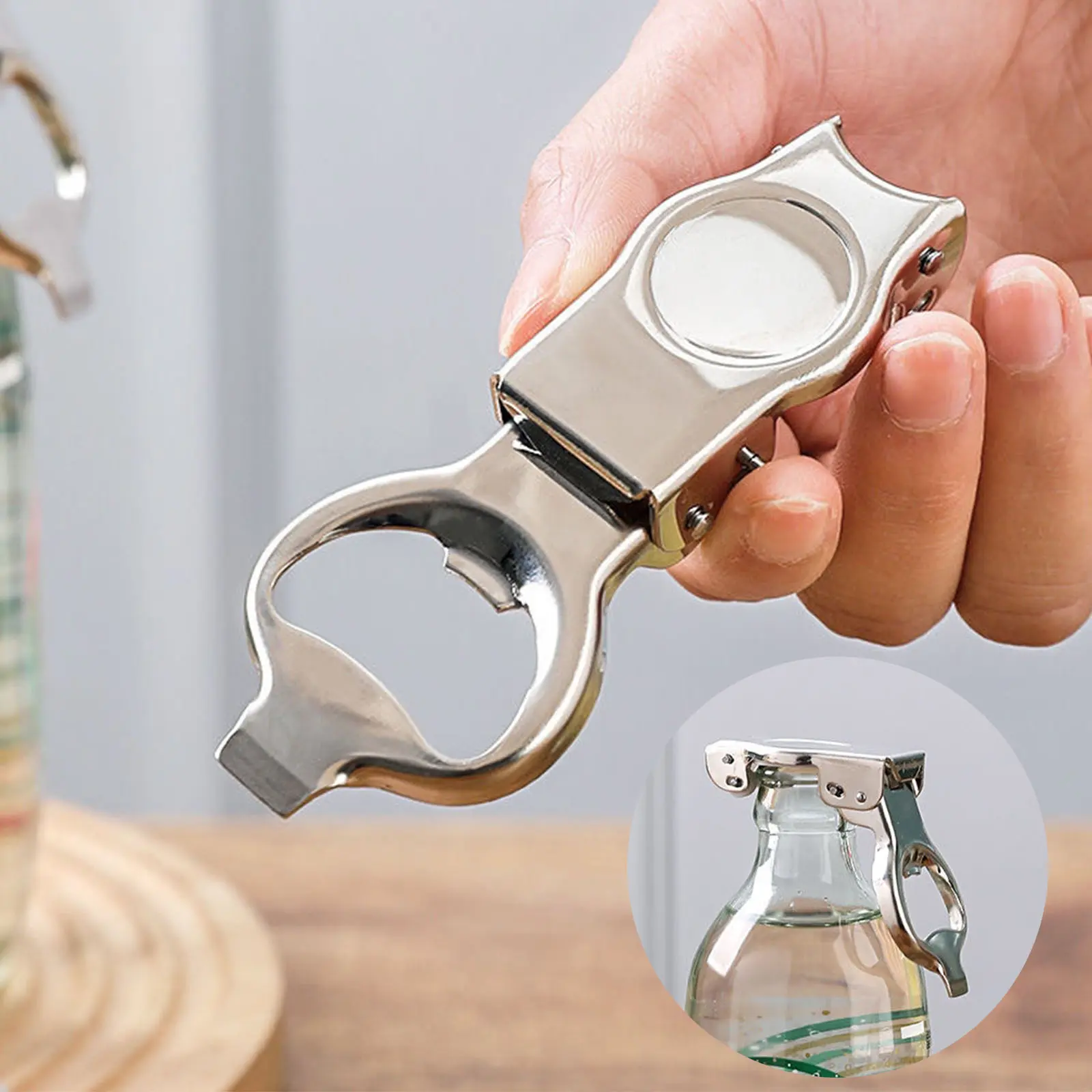2in1 Dual Function Stainless Steel Bottle Opener & Sealer, Compact Kitchen Bar Utensil with Fizz Lock, No Spills, No Accidental Pops for Glass Beer, Soda Cans, Reusable Tool for Parties