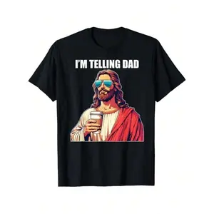I'm Telling Dad Shirt Funny Religious Christian Jesus Meme T-Shirt Oversized Short Sleeve Classic Heavy Cotton T Shirt Suitable for men and women