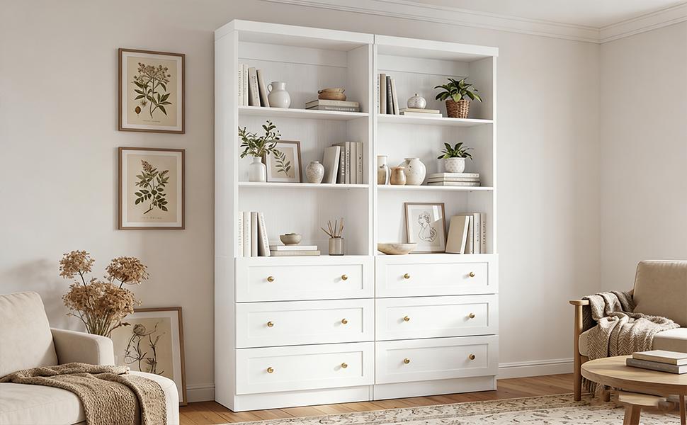 80"Tall Display Bookcase with 3 Wooden Drawers, 24'' W Adjustable Shelves Etagere Bookshelf for Living Room, Home Office, Modern Storage Cabinet